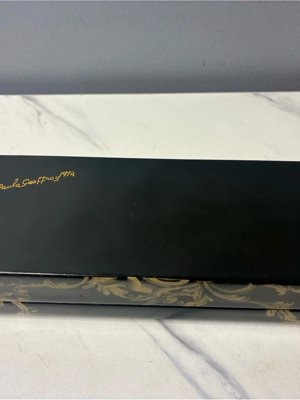 Signed 1972 Paula Geoffroy Lacquer Jewelry Box with Abalone Inlay